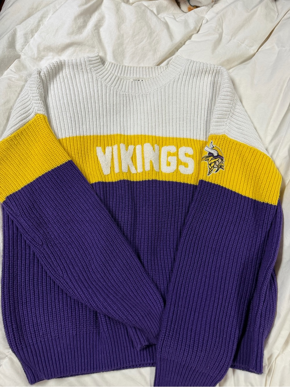 Vikings Colorblock Crewneck Sweater in White, Yellow & Purple
